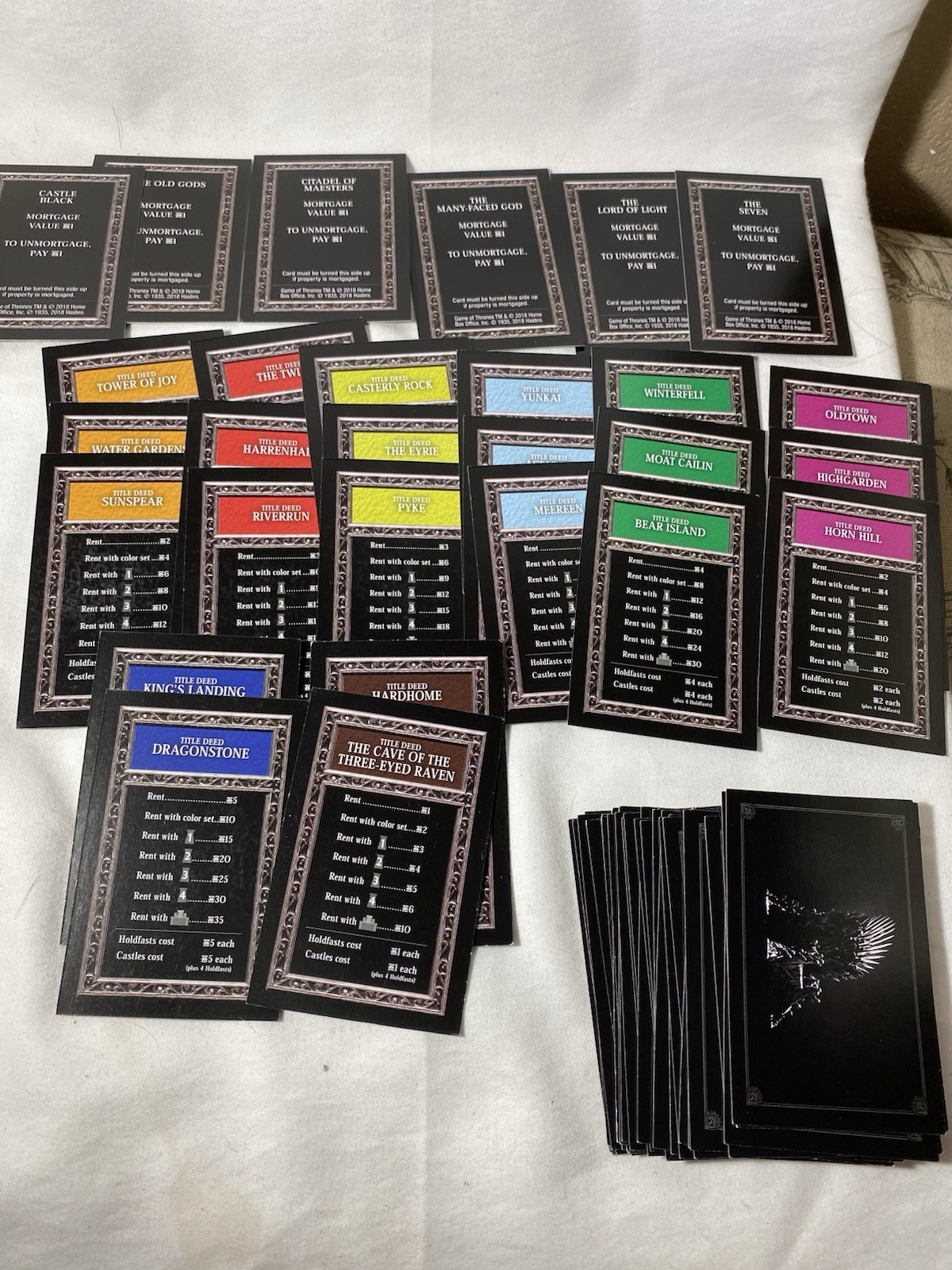 Monopoly Game of Thrones Replacement Cards Miscellaneous Cards As Shown