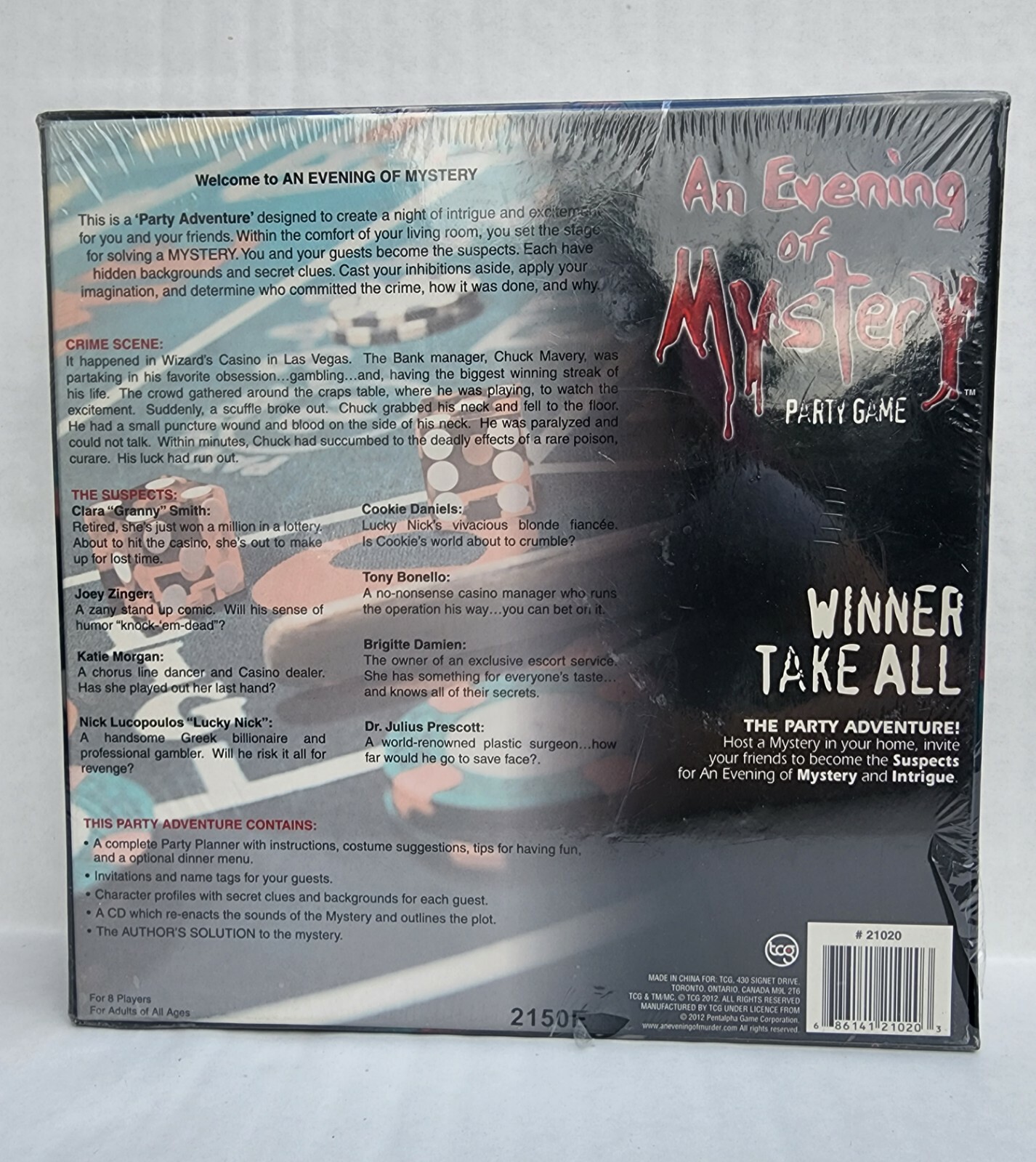 AN EVENING OF MYSTERY – WINNER TAKE ALL – Party Game – 8 Adult Players – NEW