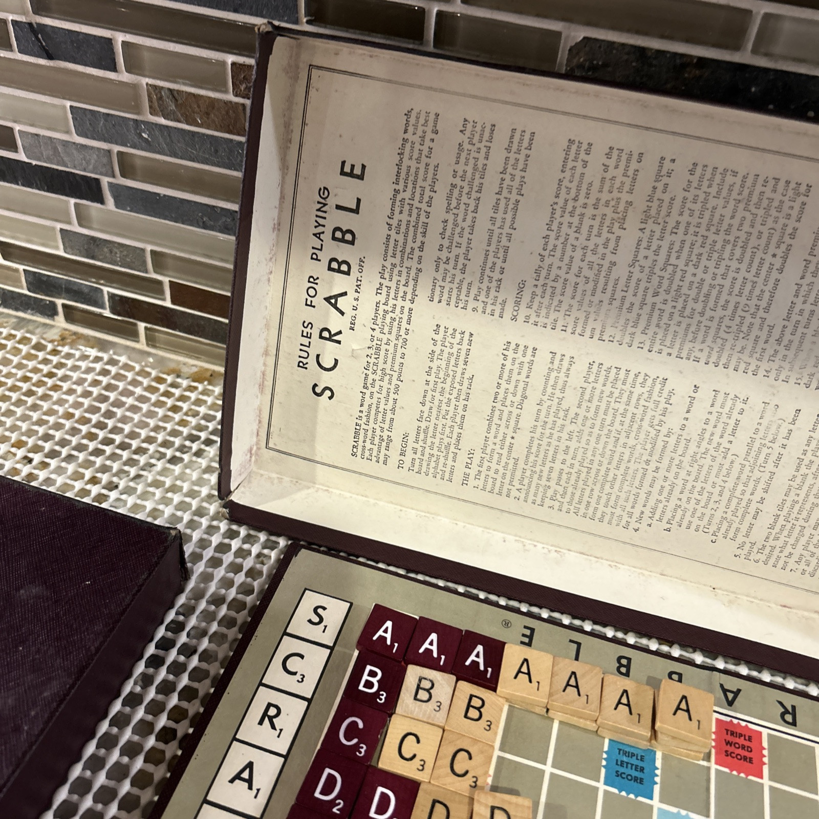 Scrabble Game SelRight 1965-70 Burgundy and Natural 140 Tiles No Racks