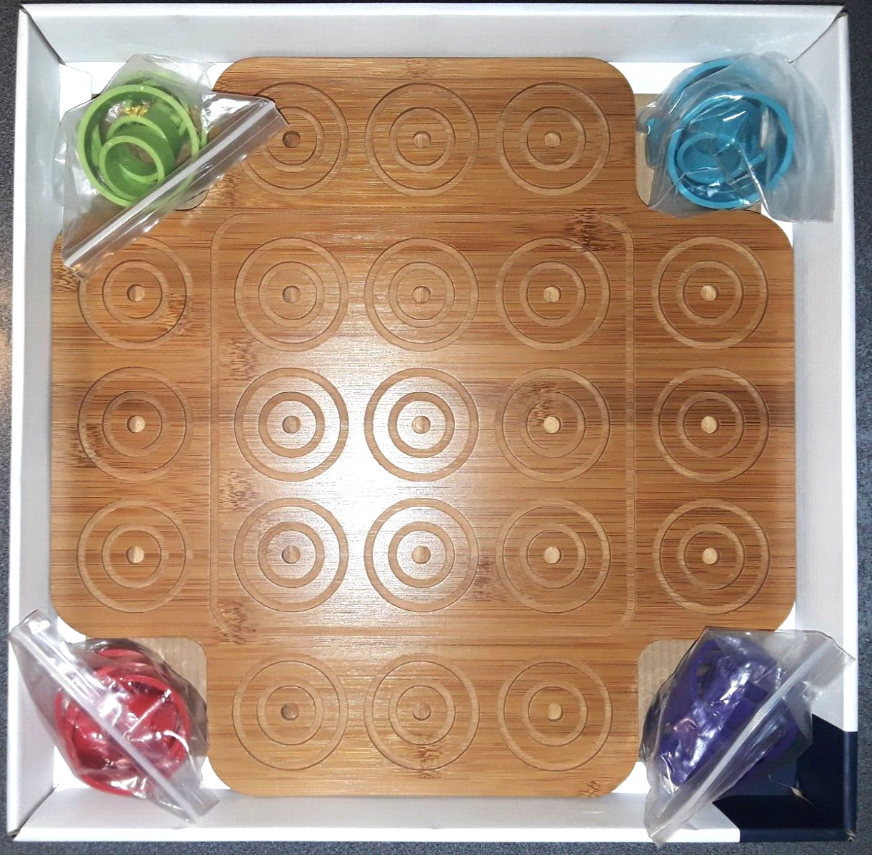 Otrio Marbles Brain Workshop Bamboo Wood Strategy Wooden Board Game VG+ Complete