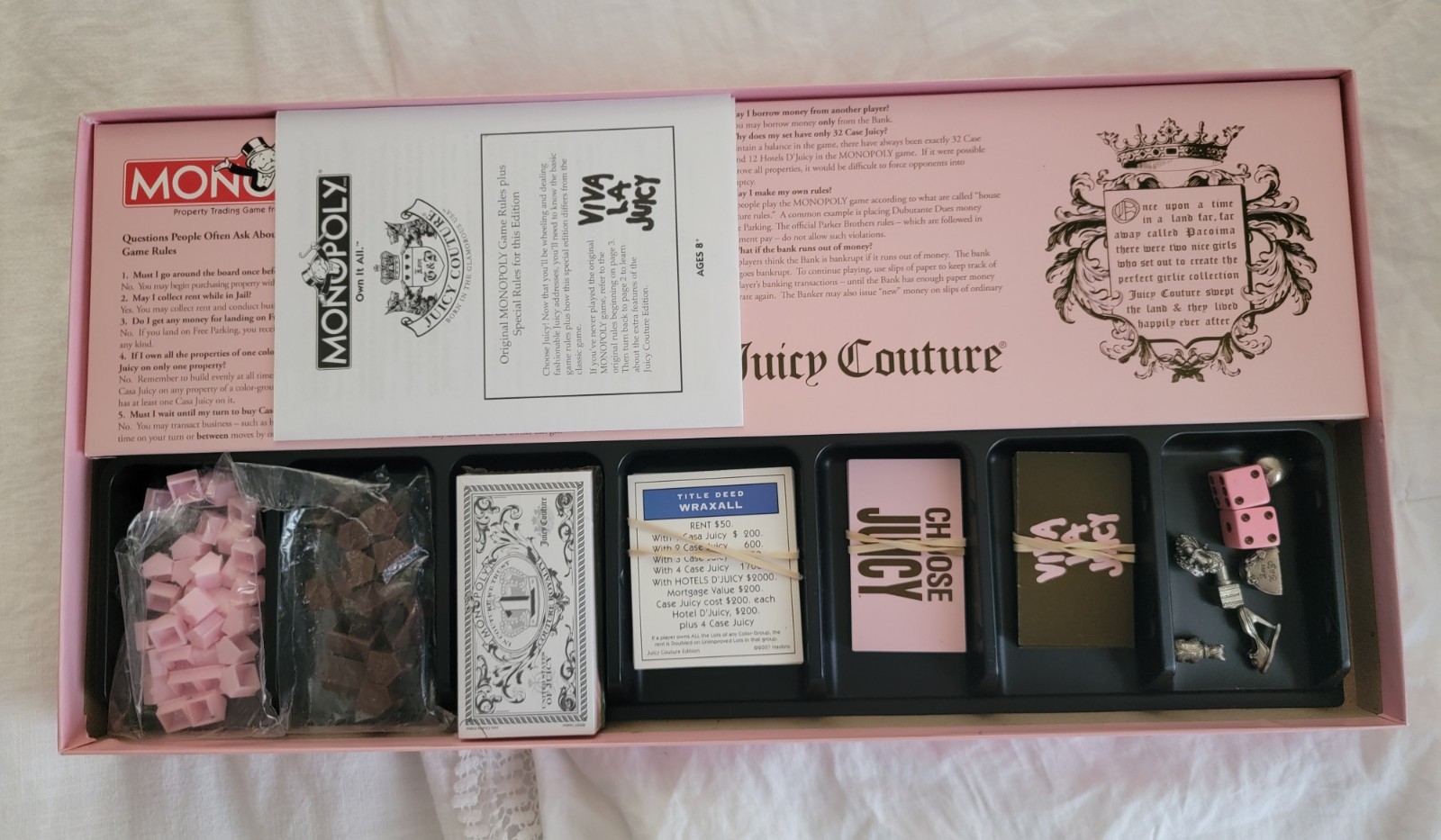 Monopoly Juicy Couture Edition Complete Board Game 2007 Luxury Tokens Hasbro EUC