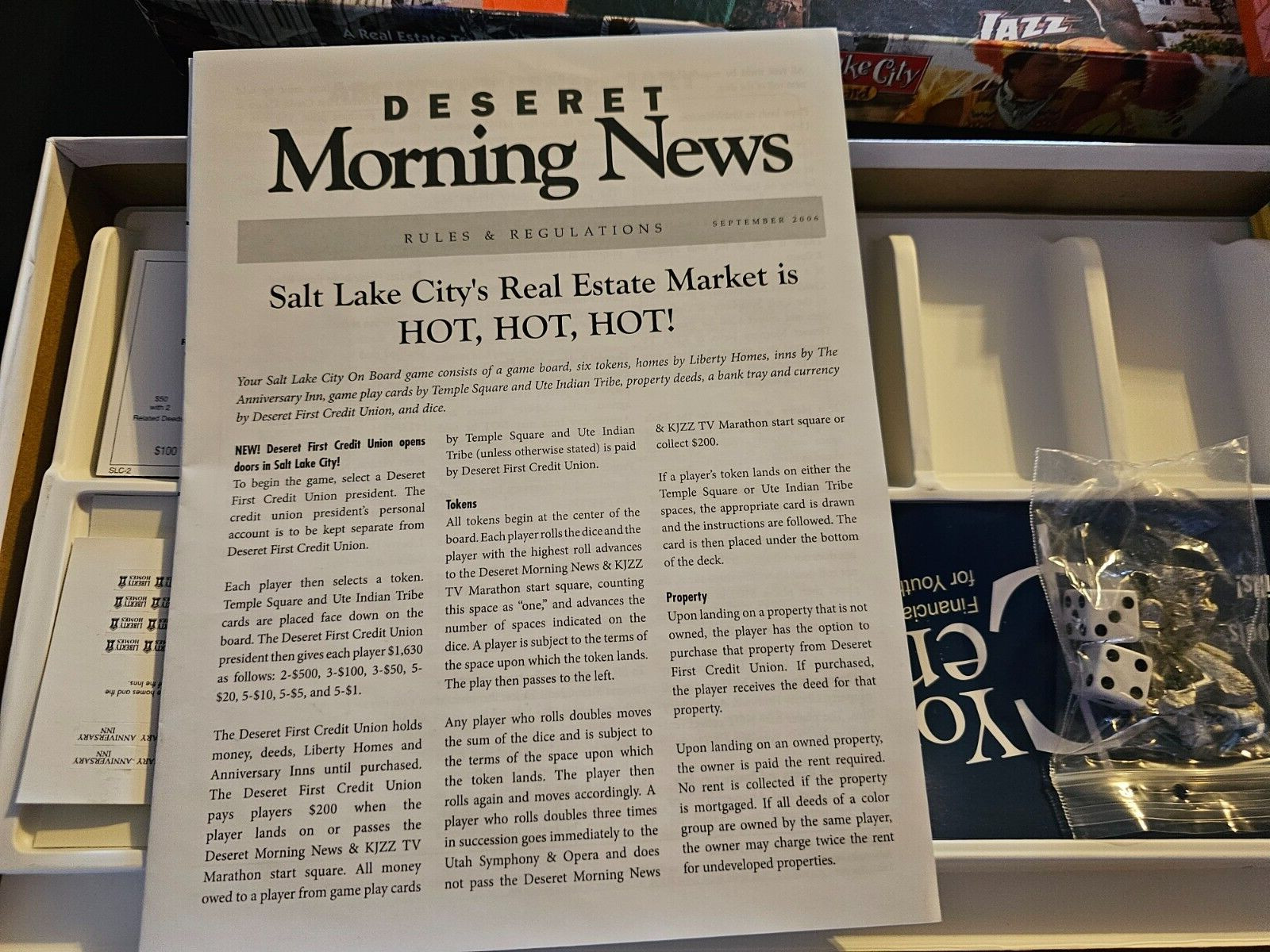 Monopoly Game UTAH SALT LAKE CITY ON BOARD NEW Parts + Film Trivia Lot 2 Games