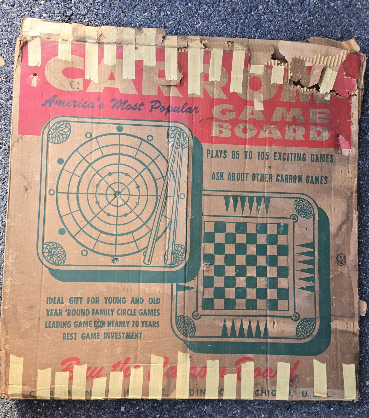 Carrom Wood Game Board #85 Vintage Original Box And Some Pieces And Instructions