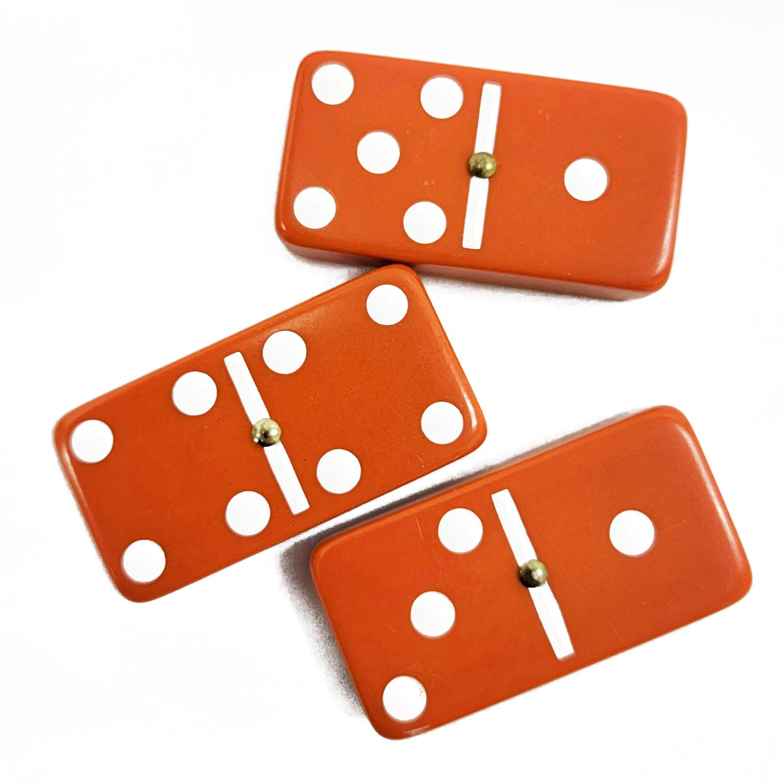 Domino Double 6 Orange-White Jumbo Tournament Size w/Spinner in Black Velvet Box