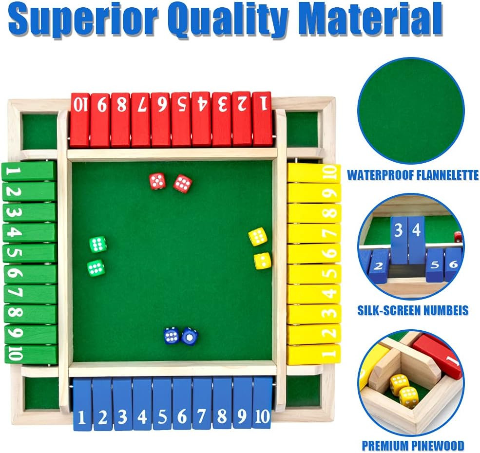 Shut the Box Game, 12 Inches Family Wooden Board Table Math Dice Games for Adult