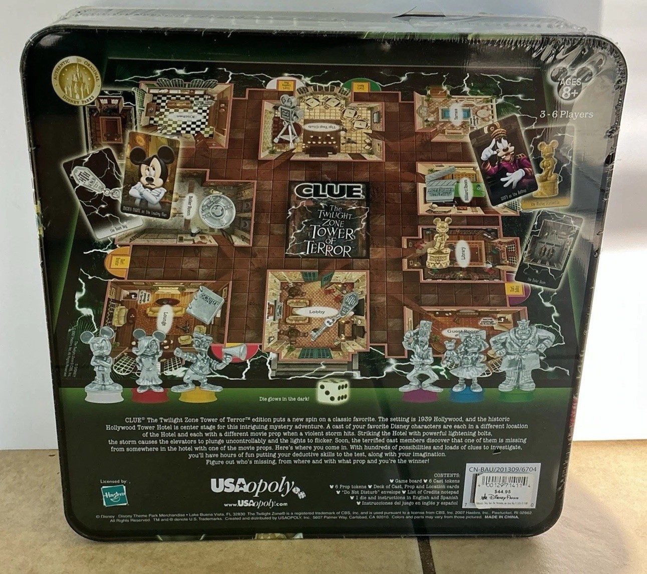Disney Parks CLUE Twilight Zone Tower of Terror Board Game In Tin Die Glows NEW