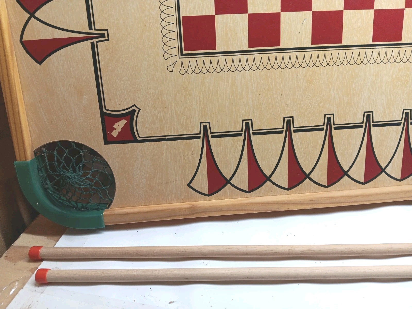 Vintage Carrom Double Sided Board With Pool Cues & Accessories