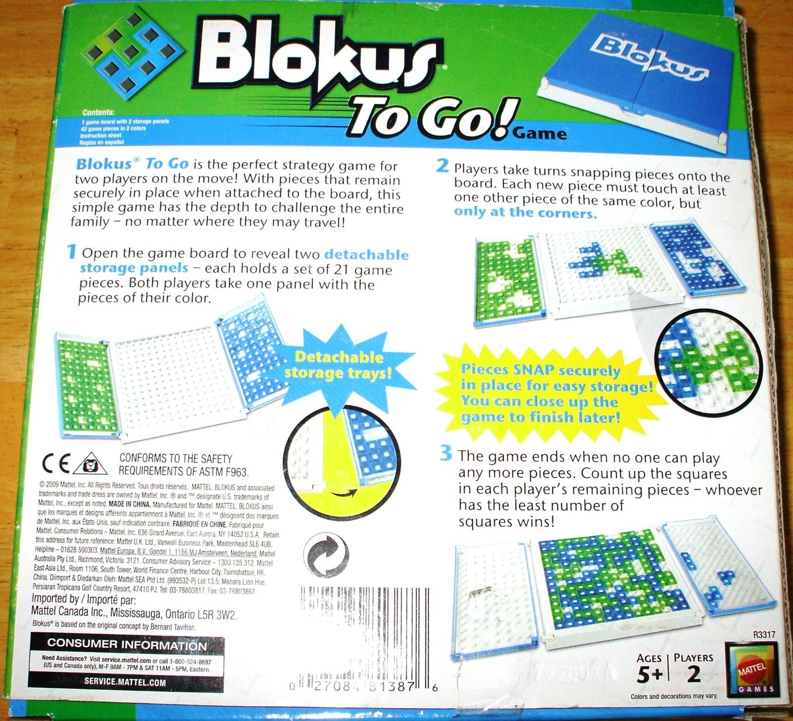 Blokus To Go for 2 Players COMPLETE! Mattel 2009 Storage Trays Travel EXCELLENT!