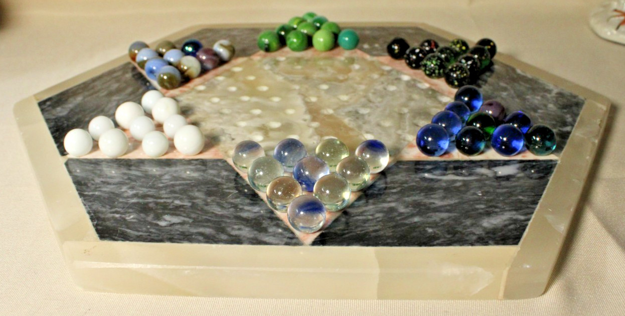 Vintage Quartz Marble Onyx Chinese Checkers Board Natural Stone with VTG Marbles