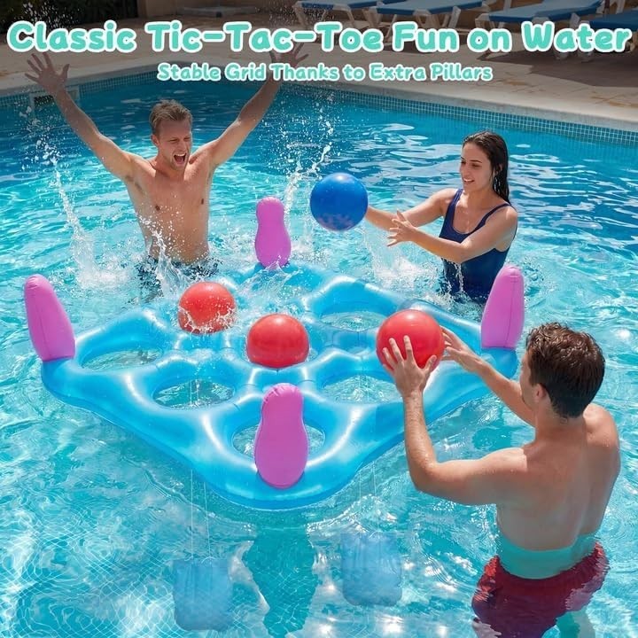 2-in-1 Premium Funny Inflatable Pool Game Modern Frosted Clear Tic-Tac-Toe & Rin