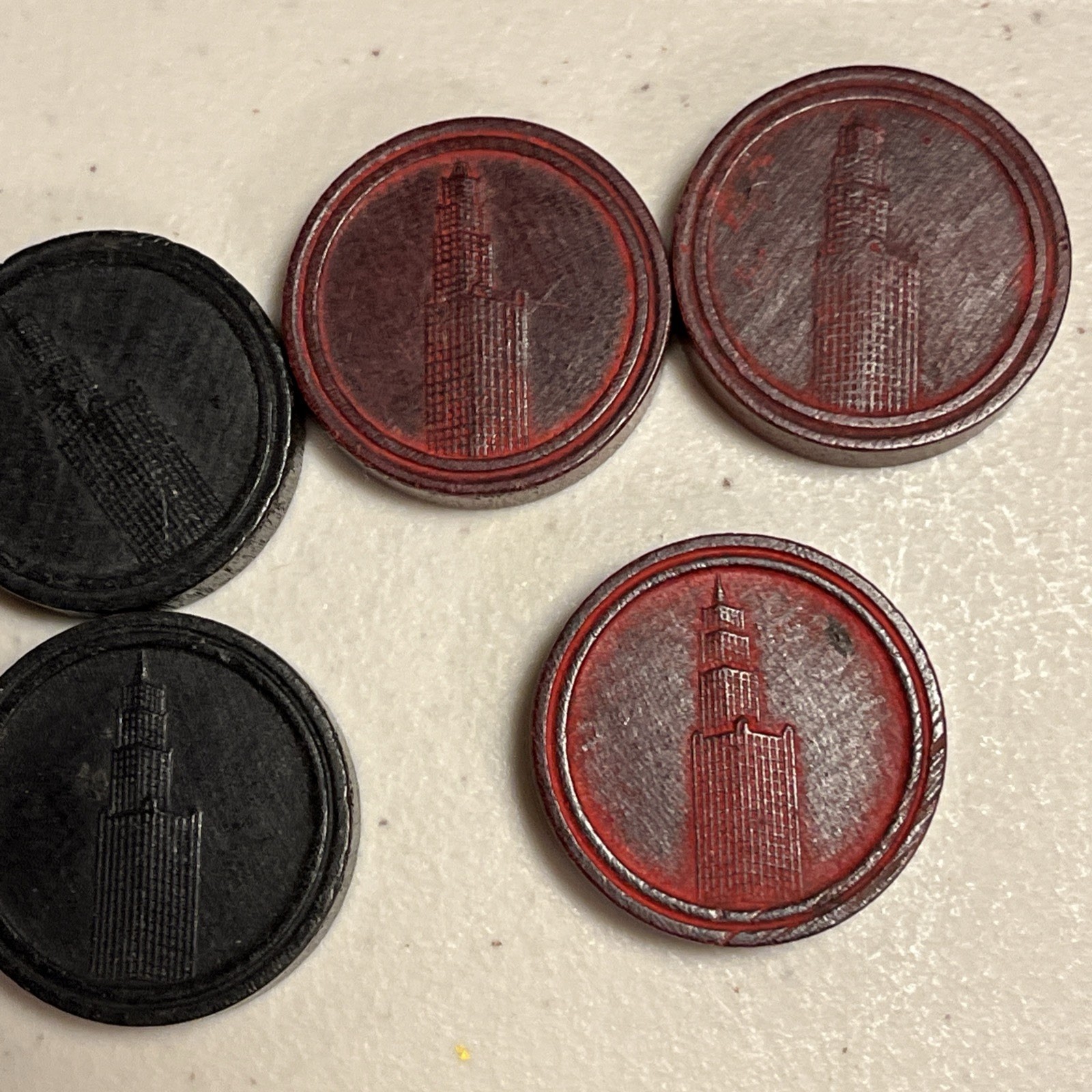 Crown And Skyscraper Wood Checkers 3 RED 4 BLACK