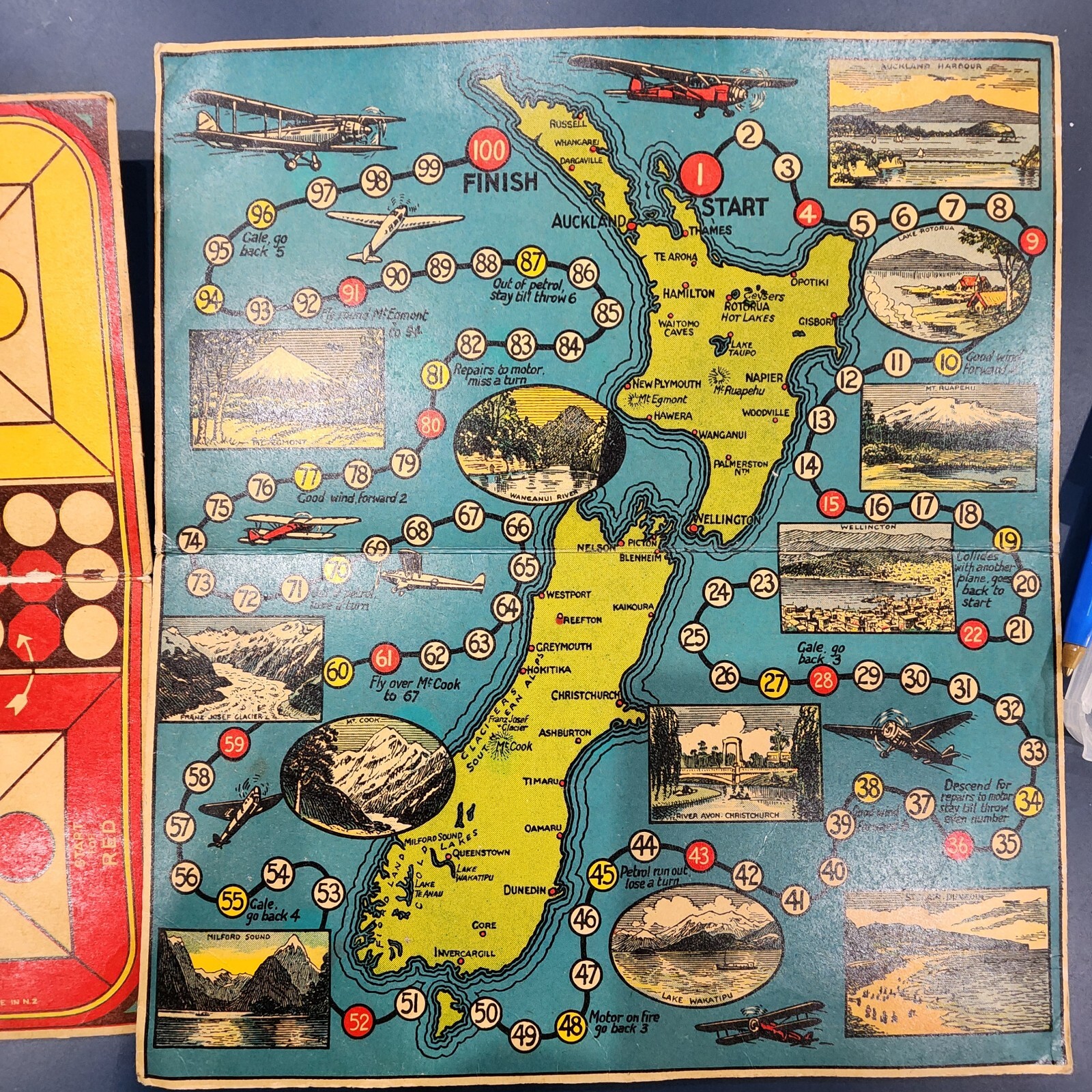 Vintage LUDO Aeroplane Race round New Zealand Toytown Board Only RARE