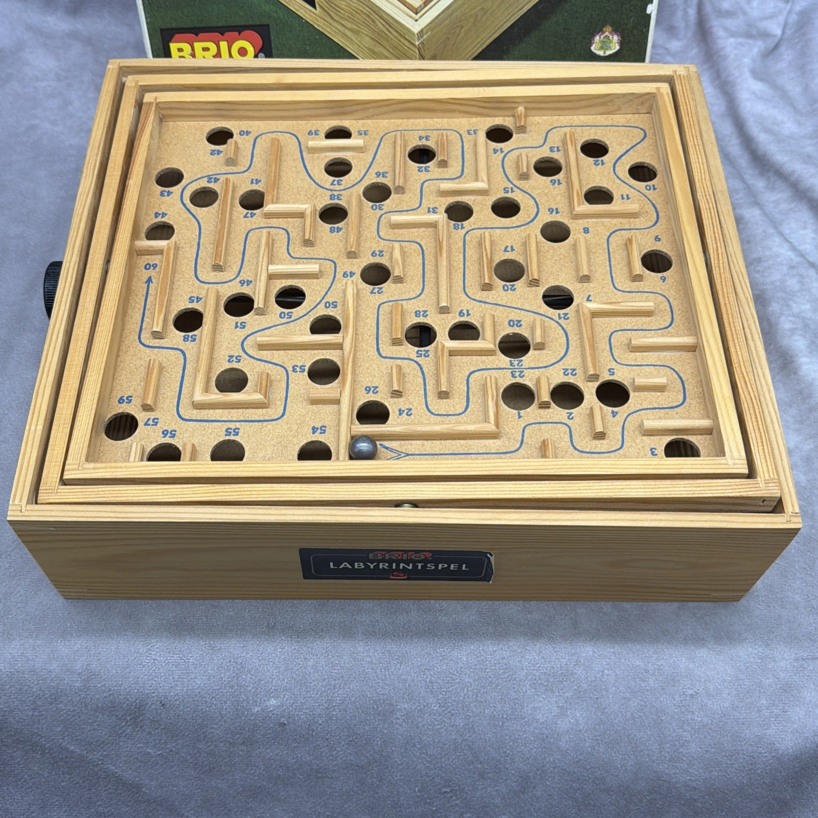 Vintage Brio Labyrinth Wooden Board Game Sweden in Original Box w/ball Works