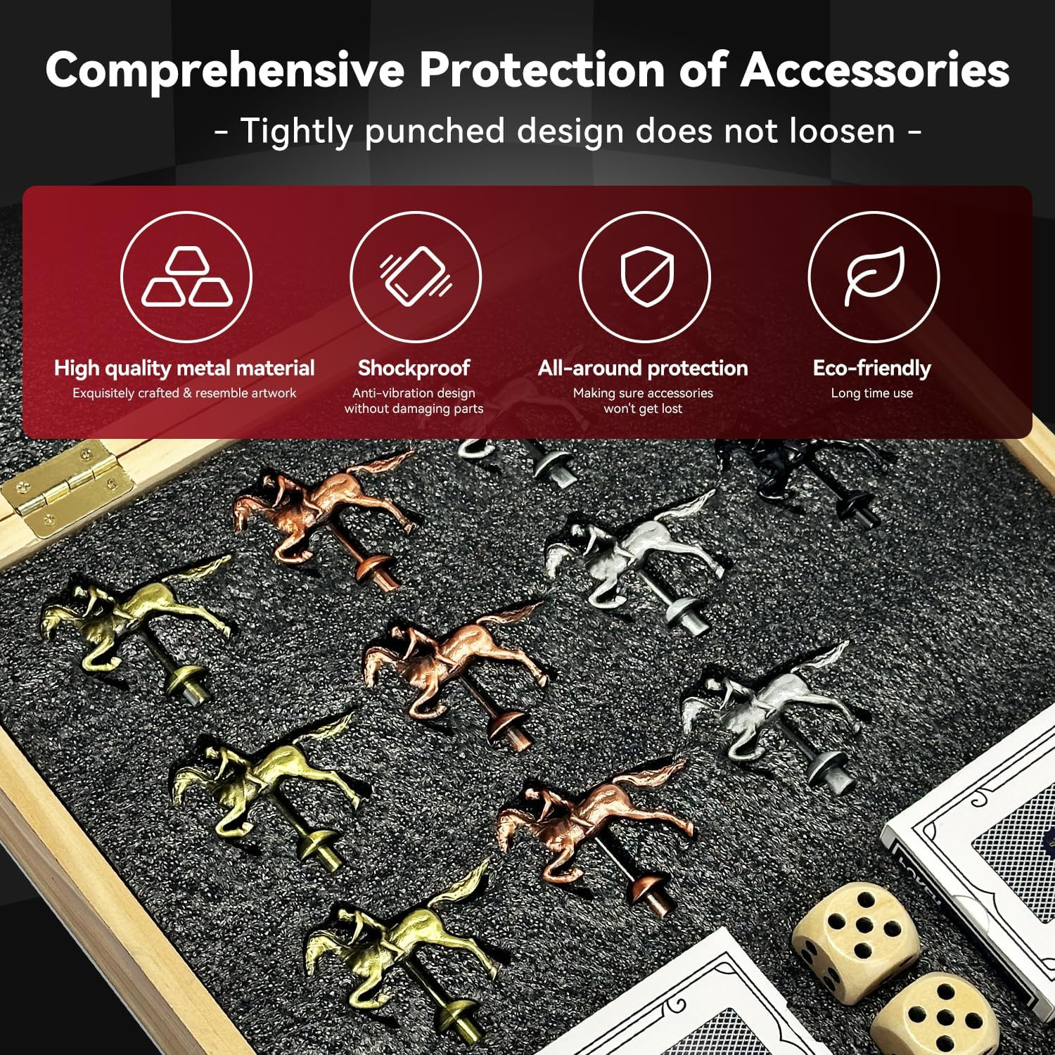 Large 23 Inches Horse Racing Board Game with 11 Luxury Metal Horses, Foldable Wo