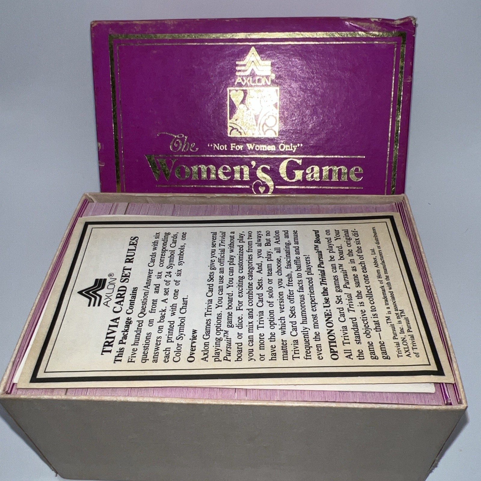 Women’s trivia card set AXLON~The “Not for Women Only” game w/inst VTG 1984