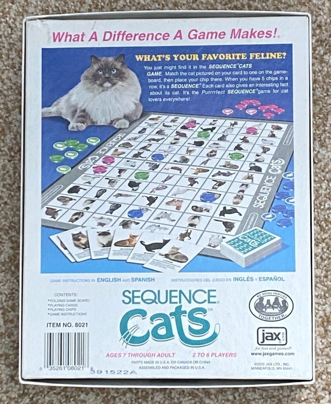 Sequence Cats Board Game 100% Complete EUC 2-6 Players Rules English/Spanish