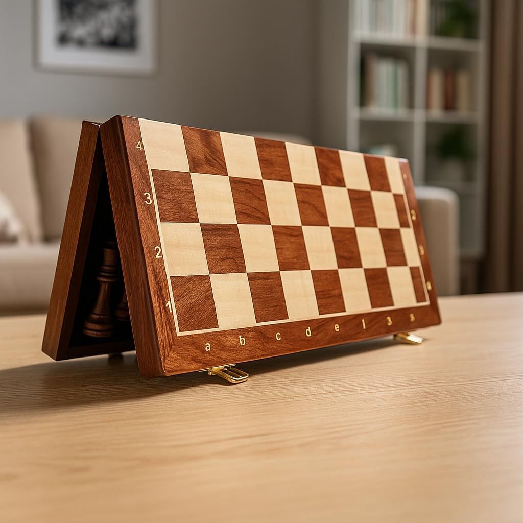 Walnut Chess Set 15” x 15” with Felted Game Board Interior for Storage Ches…