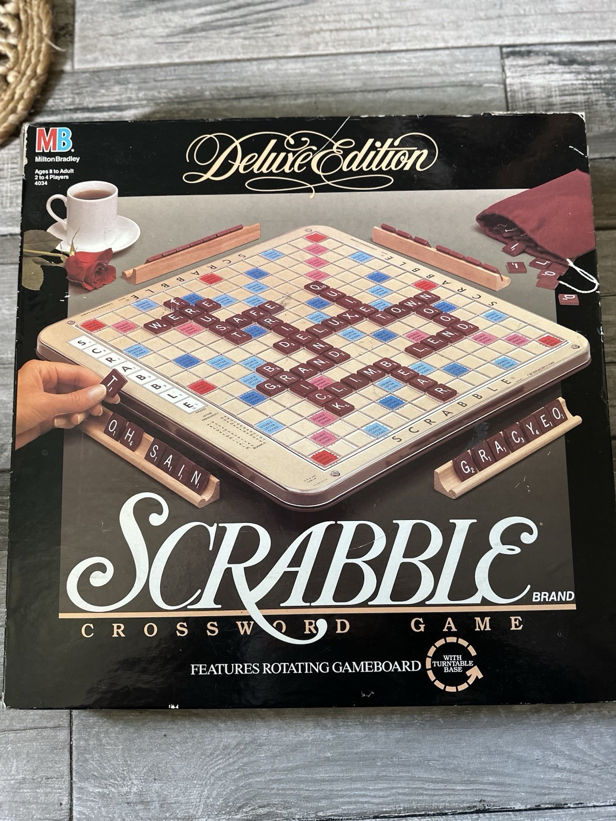 SCRABBLE DELUXE Edition Rotating Turntable COMPLETE 1989 #4034 Mahogany Tiles