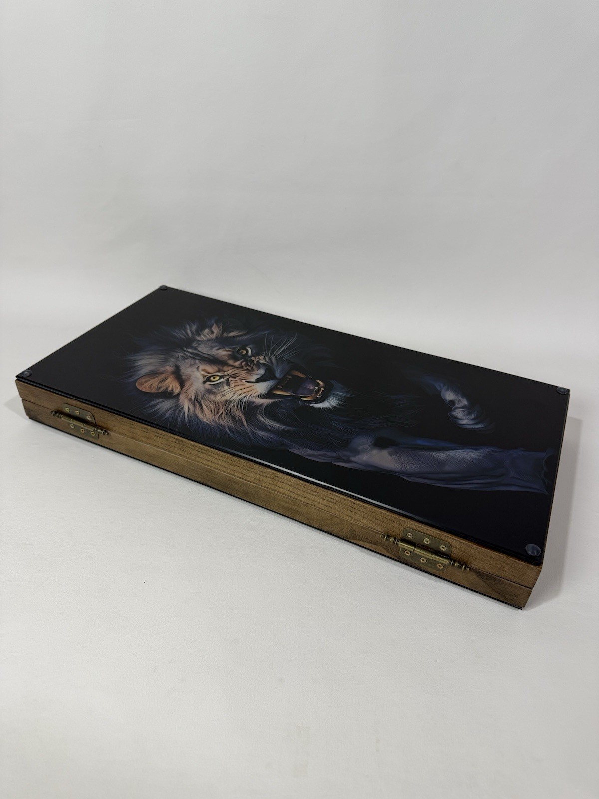 Lion Backgammon Set with Tempered Glass – Handmade Wooden Royal Board Game