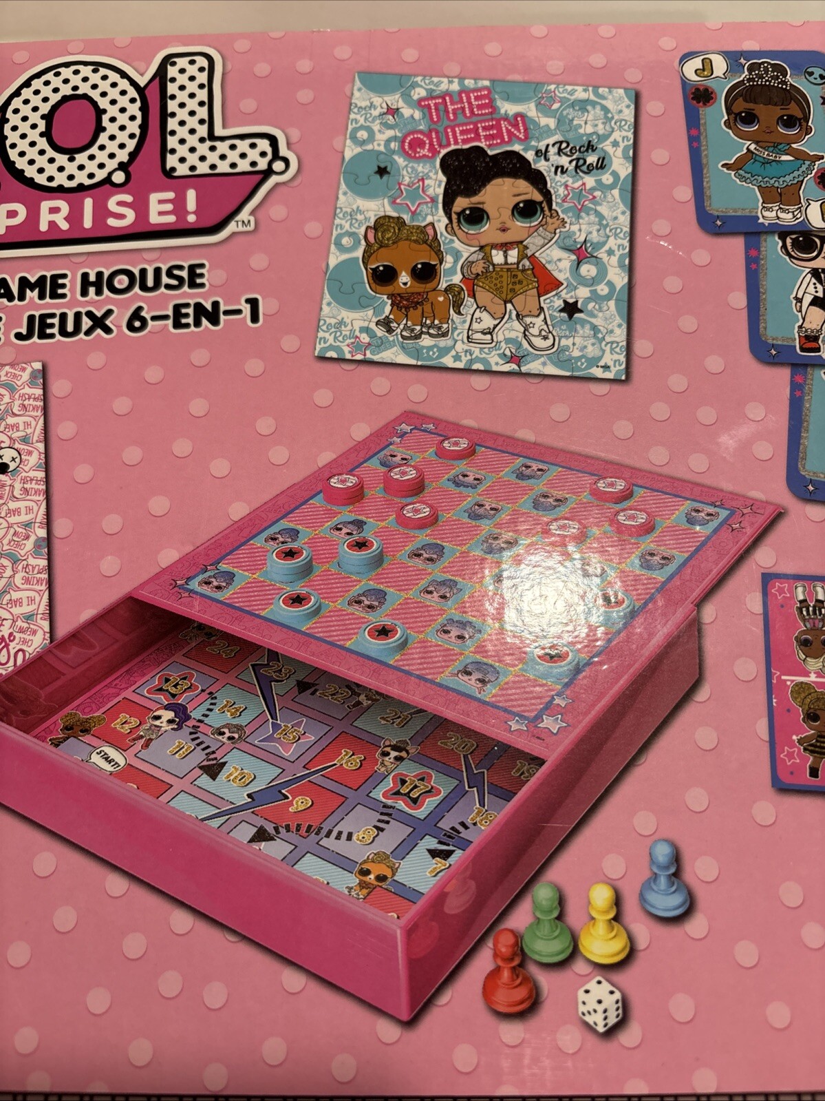 LOL Surprise 6 IN 1 GAME HOUSE Ages 5+ Checkers Dominoes & More Pink Sealed New