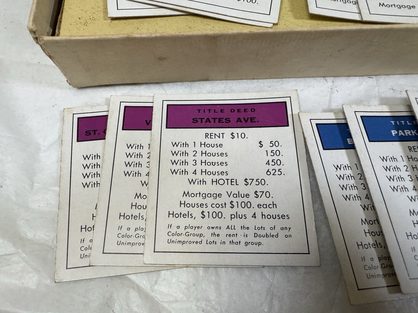 Vintage 1954 Monopoly Game Yellow Box Wooden Tokens Incomplete. See Description.