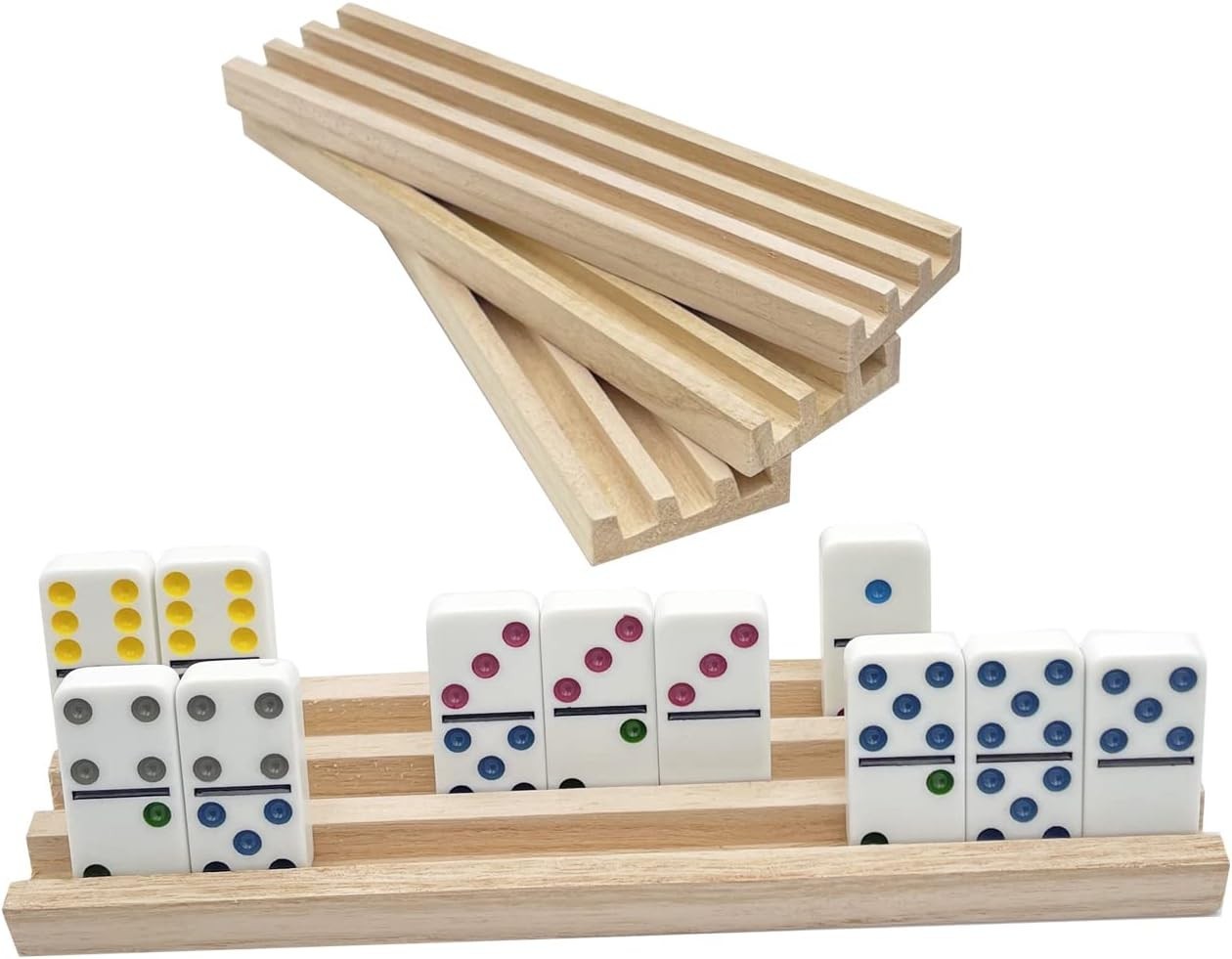 Wooden Domino Racks/Trays/Holders for Mexican Train Dominoes Games (Set of 4)