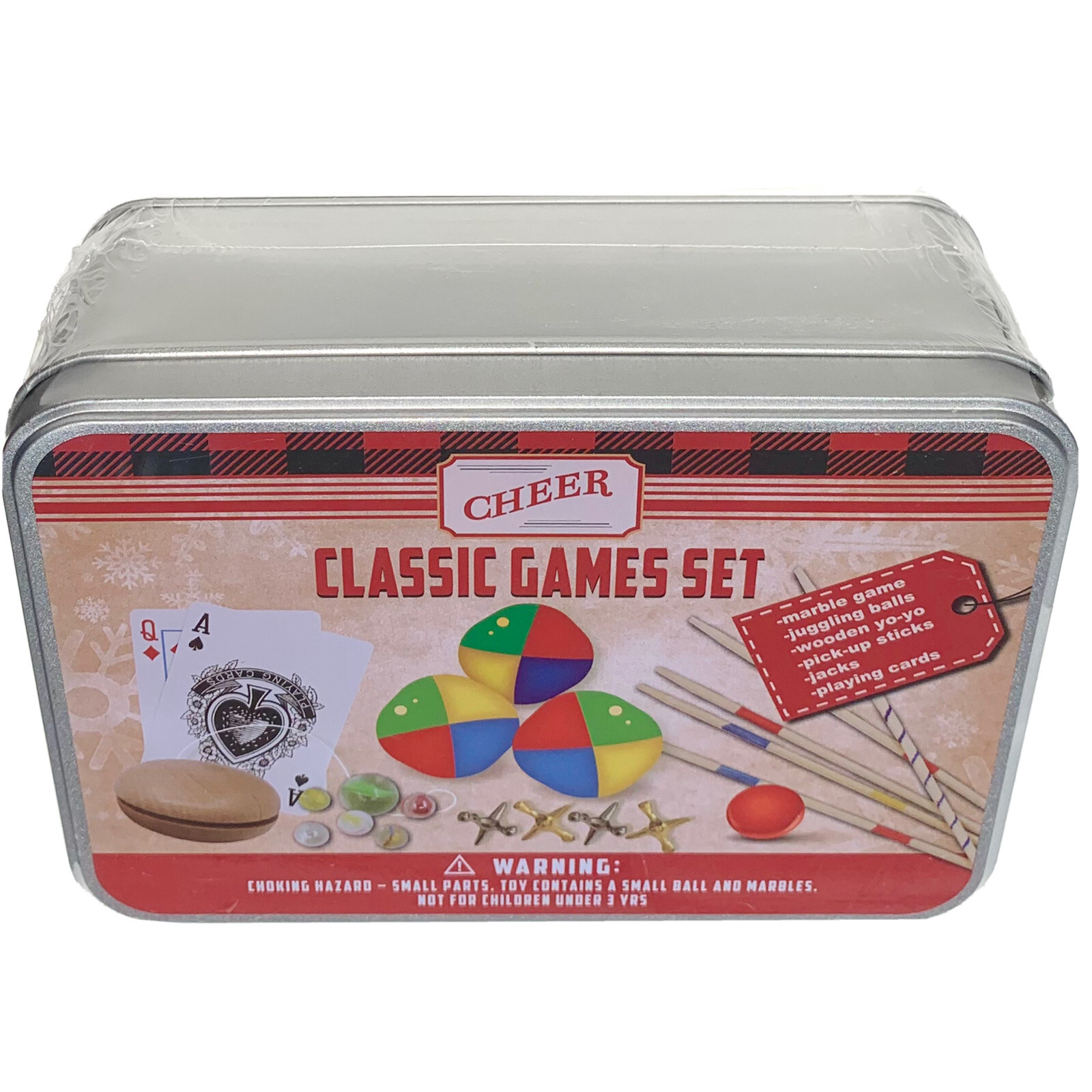 Classic Games Tin Case toy gift -marbles juggling yoyo jacks cards pickup sticks