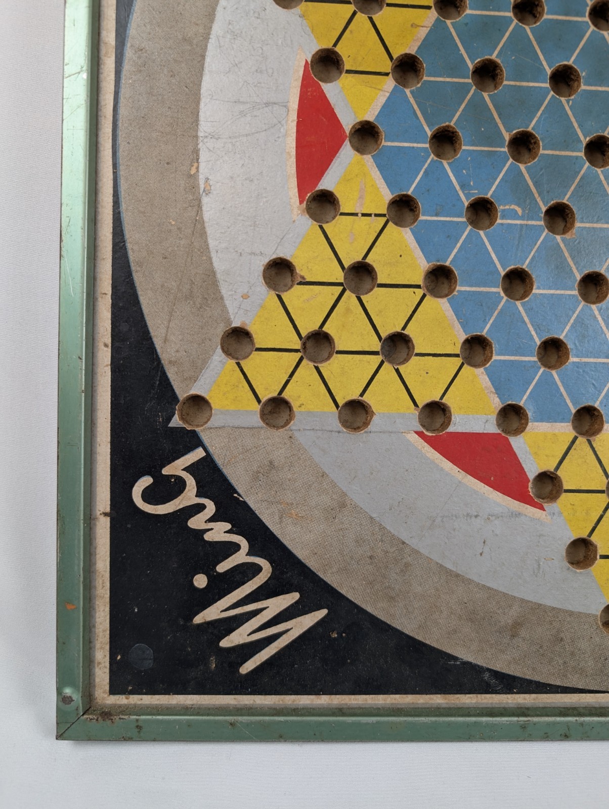 Vintage Chinese Checkers MING CHECK Board Game Reverses To Checkers Metal Frame
