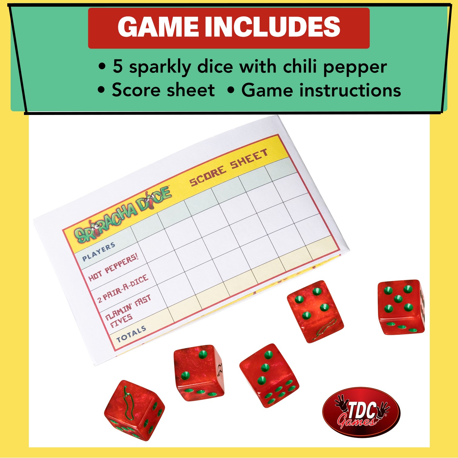 TDC Games Sriracha Dice Game – Flaming Fun for Everyone, Great for Party
