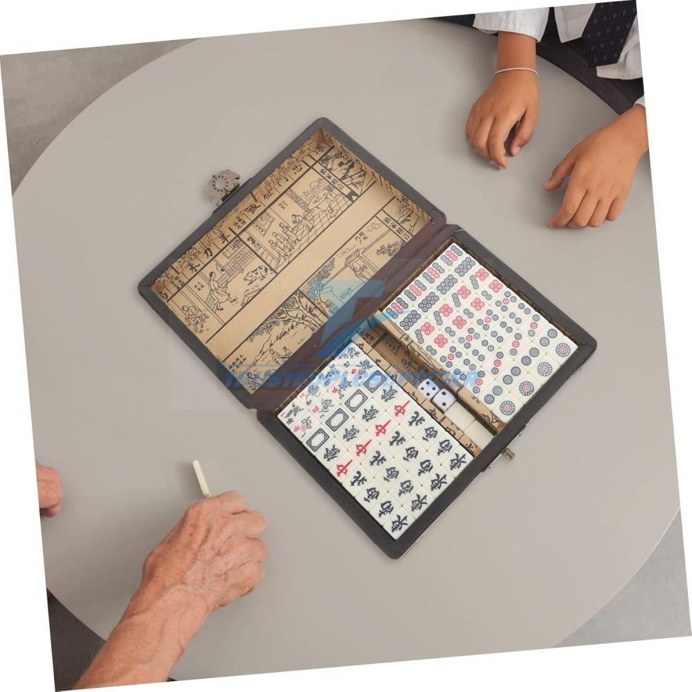 Vintage Chinese Mahjong Set Traditional 144 Tiles Mah-Jong Game Set w/ Case Box