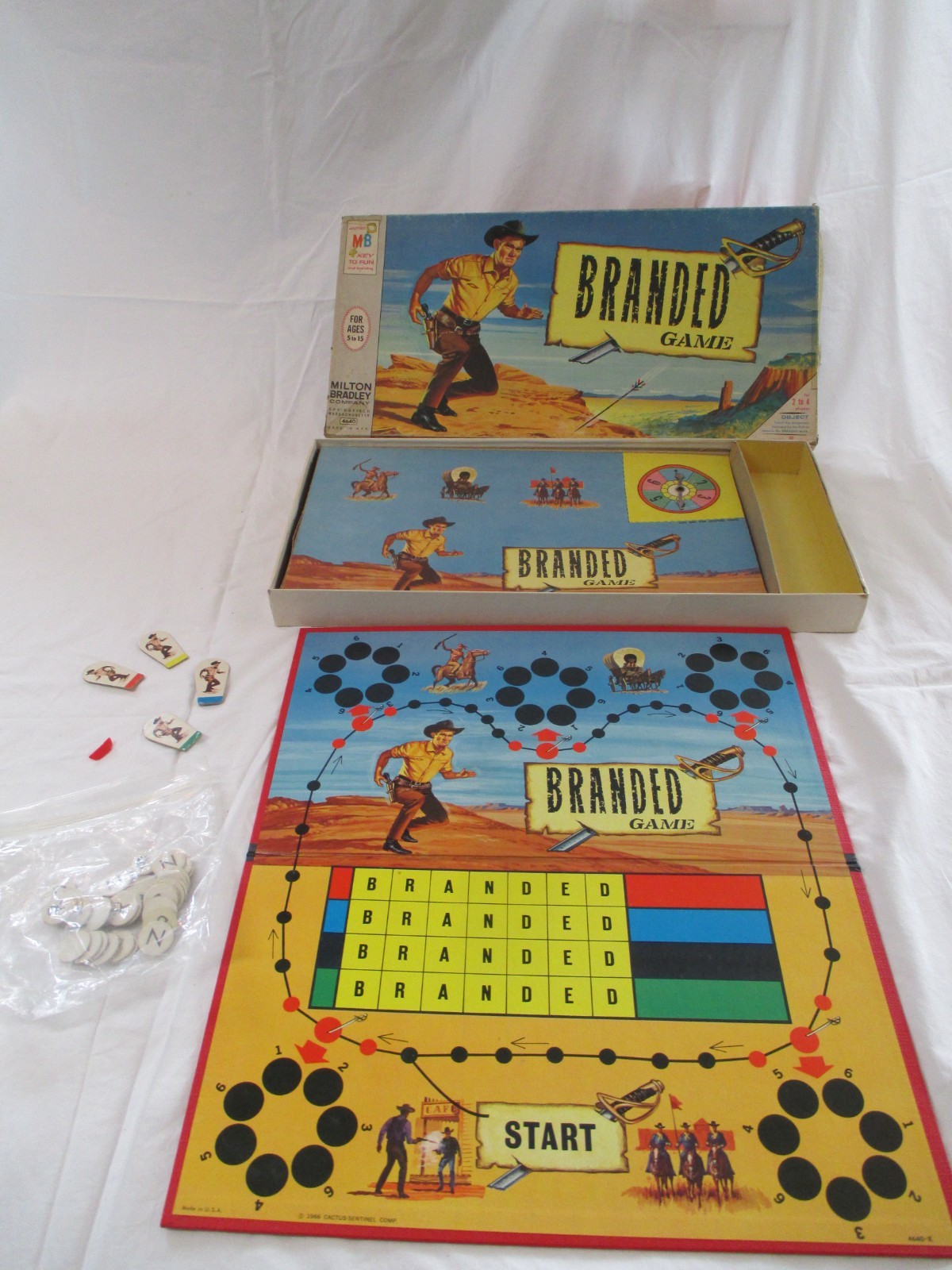 Vtg. BRANDED Milton Bradley Board Game Vintage Western 1966 May be Incomplete.