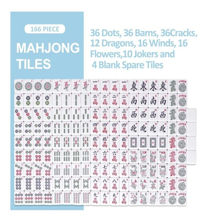 American Mahjong Tile Set with 166 Blue Back Tiles (1.2”, Only)
