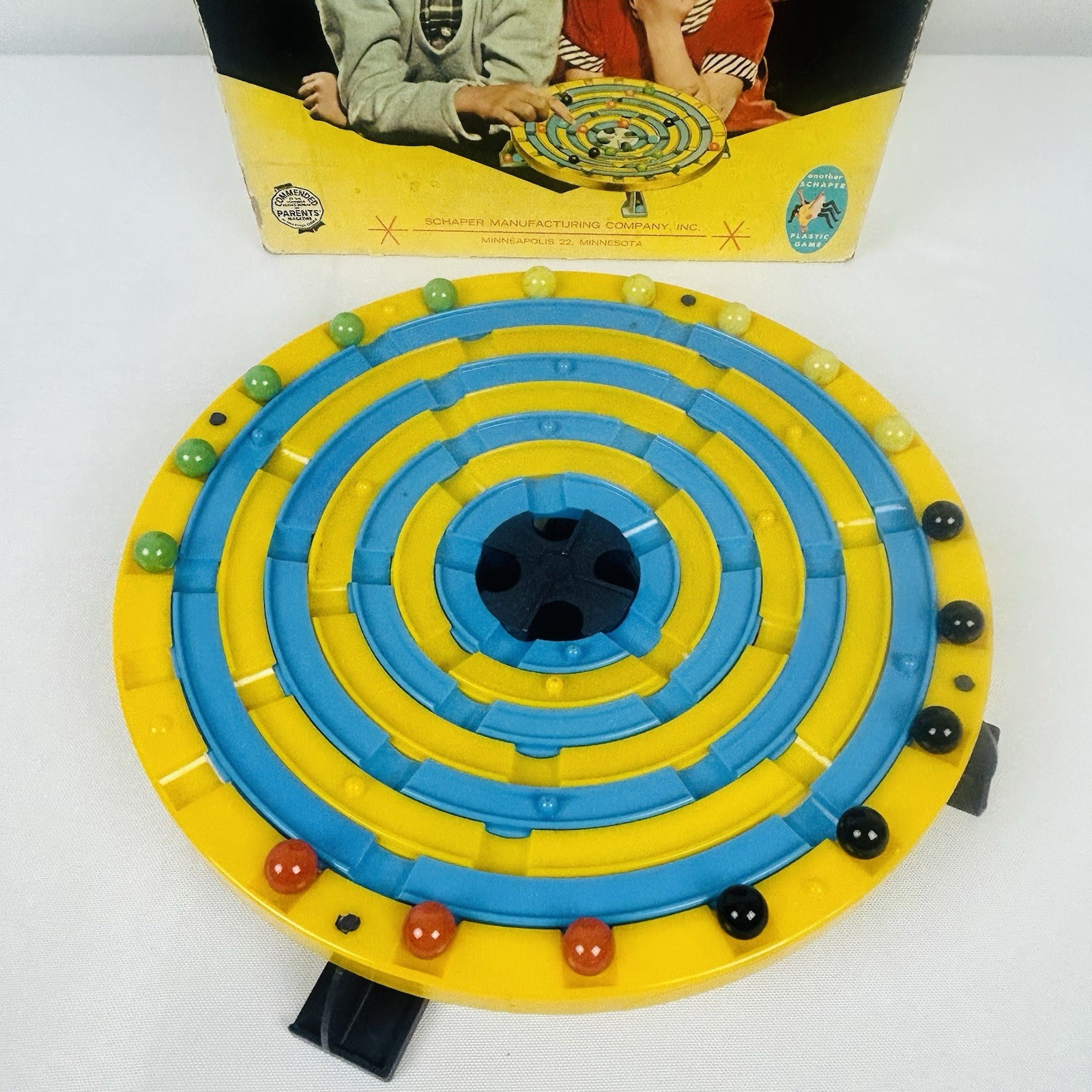 Stadium Checkers Game by Schaper 5x Black, Green Yellow. 3 Orange