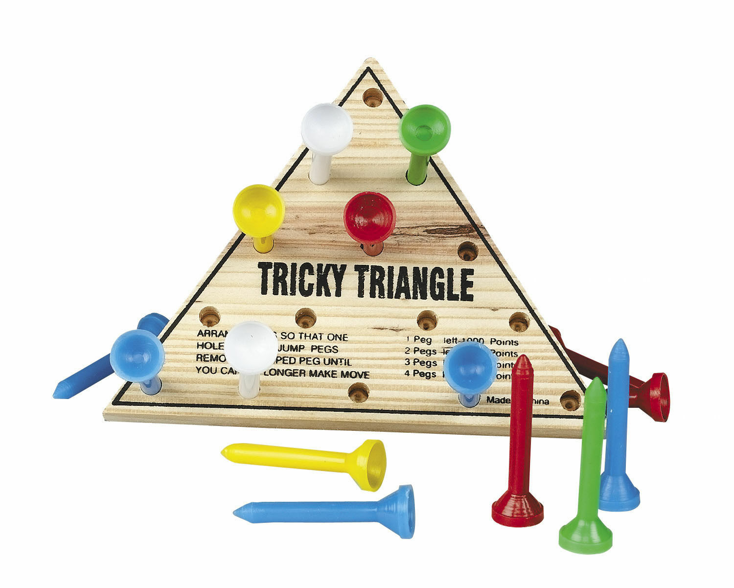 1 NEW WOODEN TRICKY TRIANGLE GAME BRAIN TEASER PEG CHALLENGE IQ TEST PARTY FAVOR