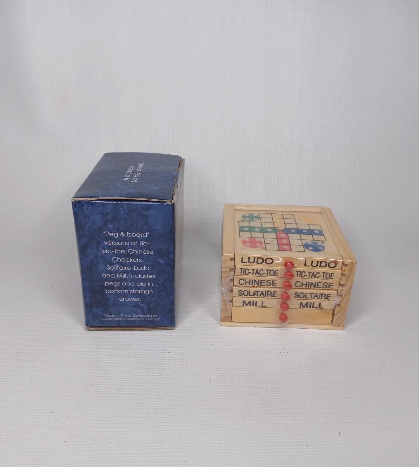 Wooden Game Cube 5 Games Chinese Checkers Solitaire Ludo Mill Tic Tac Toe
