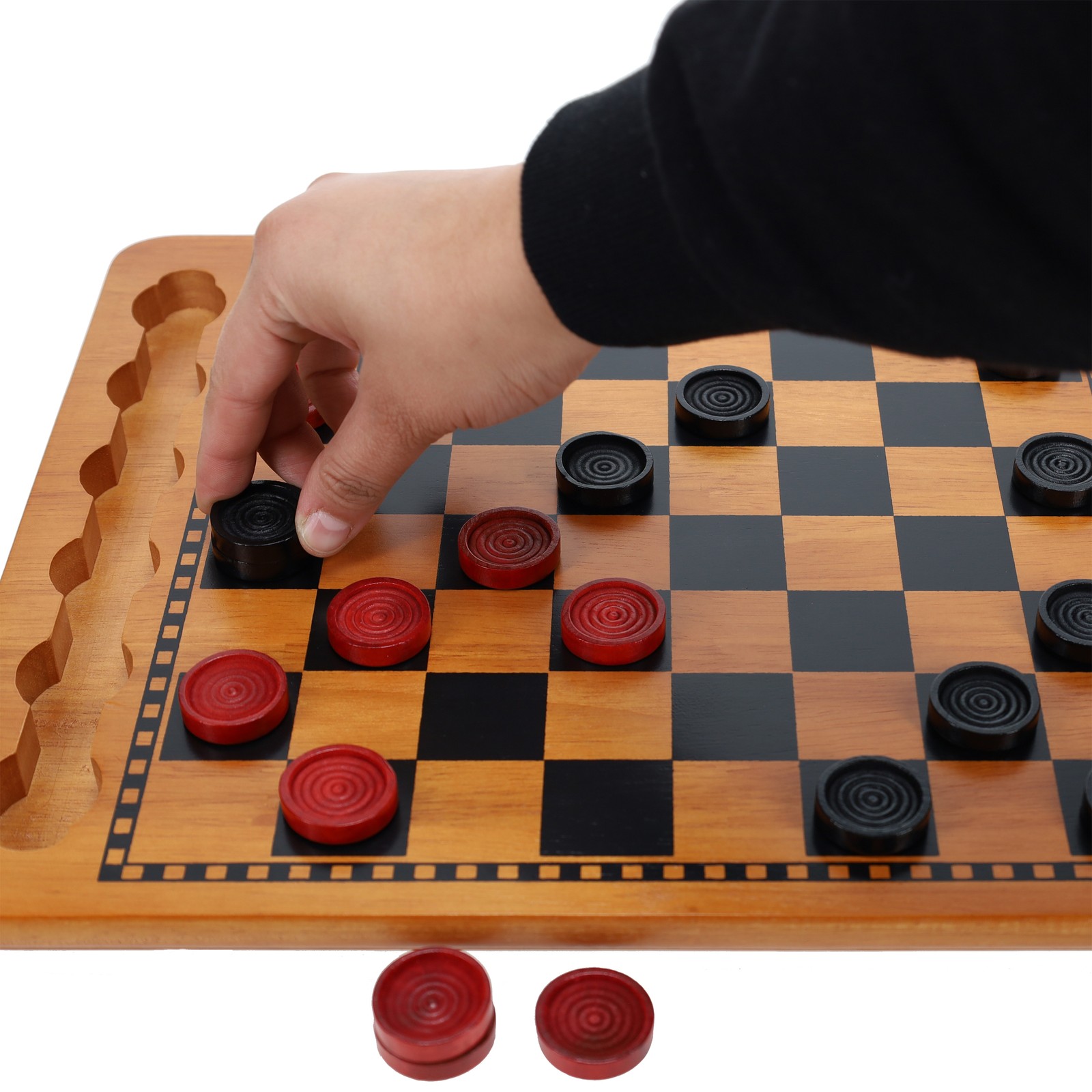 WE Games Traditional Red & Black Checkers Set, Solid Wood Board with Grooves