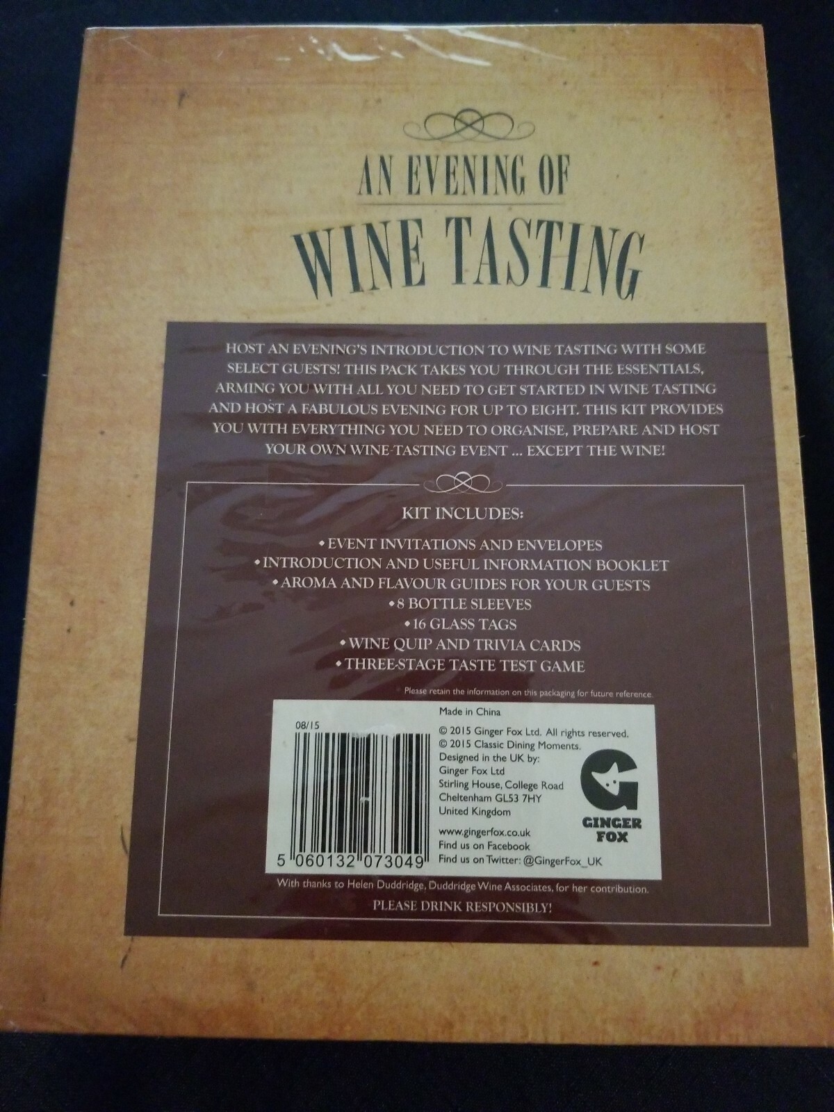 An Evening of Wine Tasting – Dinner Party Game for up to 8 Adults with Trivia