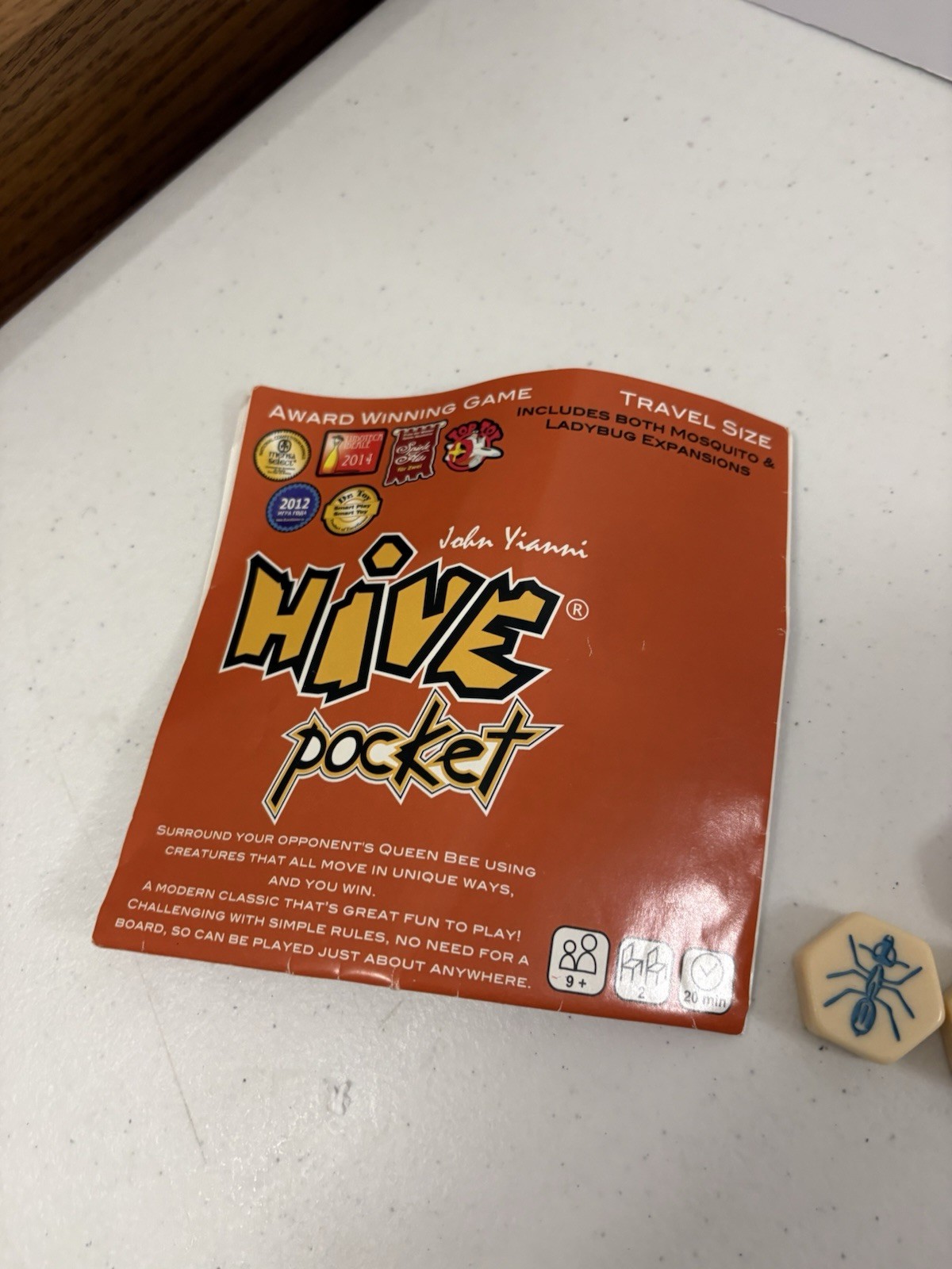 Hive Pocket Board Game Complete Set of 26 Tiles Travel Pouch Mosquito & Ladybug