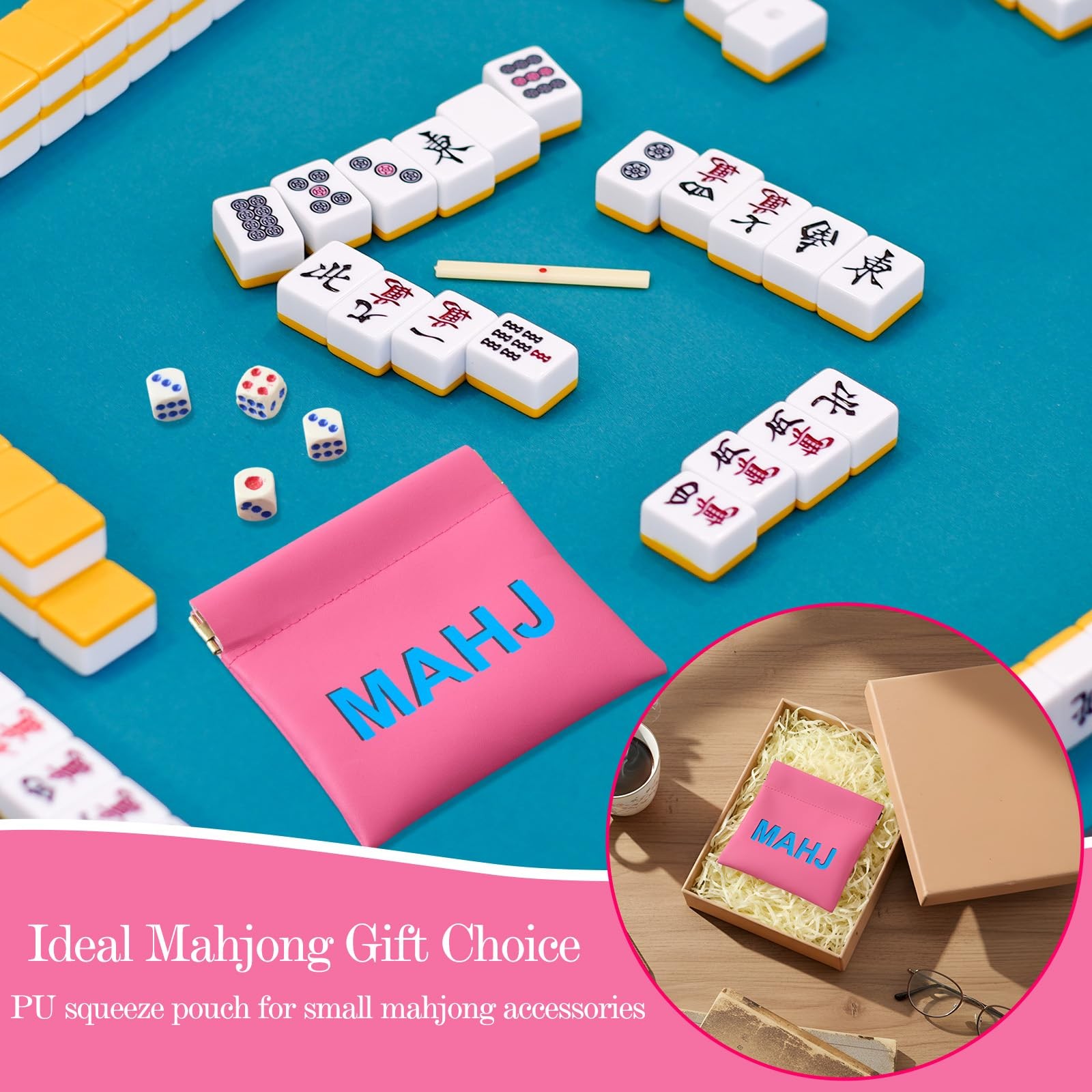 Sunnymove Mahjong Dice Bags 3.8 x 3.9 3.82 x 3.94 inches / 9.7 x 10 cm, Pink