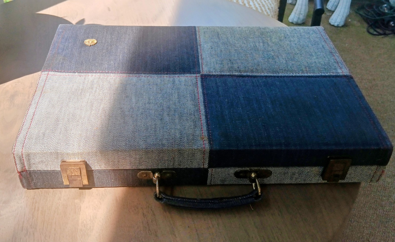 Vintage Aries Beverly Hills Boho Denim 16in Travel Backgammon Set Super Cute!