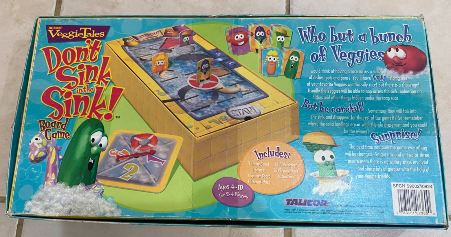 VeggieTales Don’t Sink in the Sink! Board Game Missing 1 Piece Veggie Tales