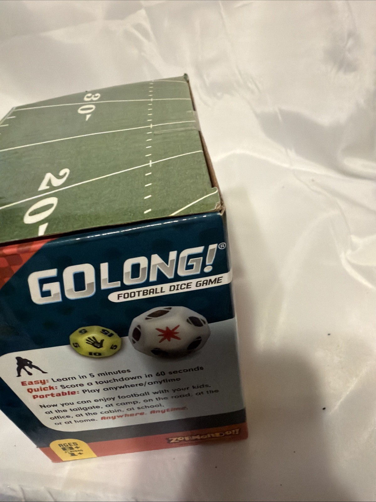 Go Long Football Dice Game Go! Zone Games Travel Ages 8+ New Never Used Zobmondo