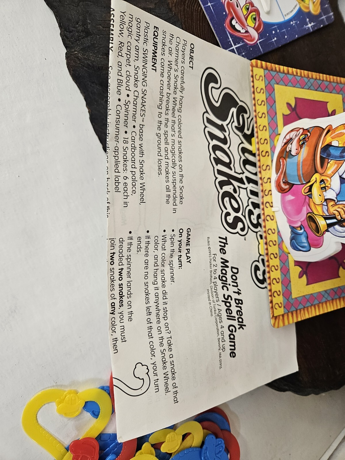 Vintage 1993 Parker Brothers Game Swinging Snakes Complete