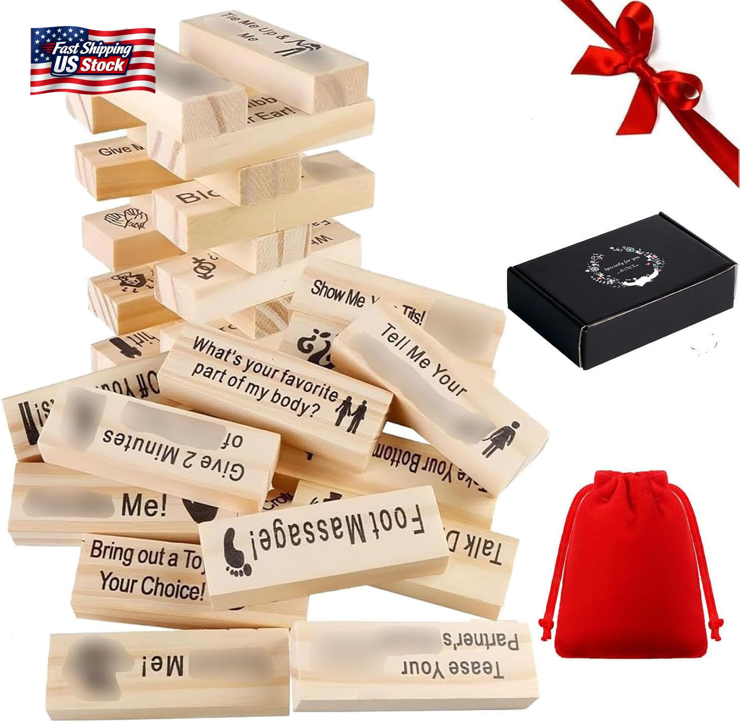 48Pcs Super Naughty Block Tower Game, Couple Adult Valentine Tumbling Tower Bloc