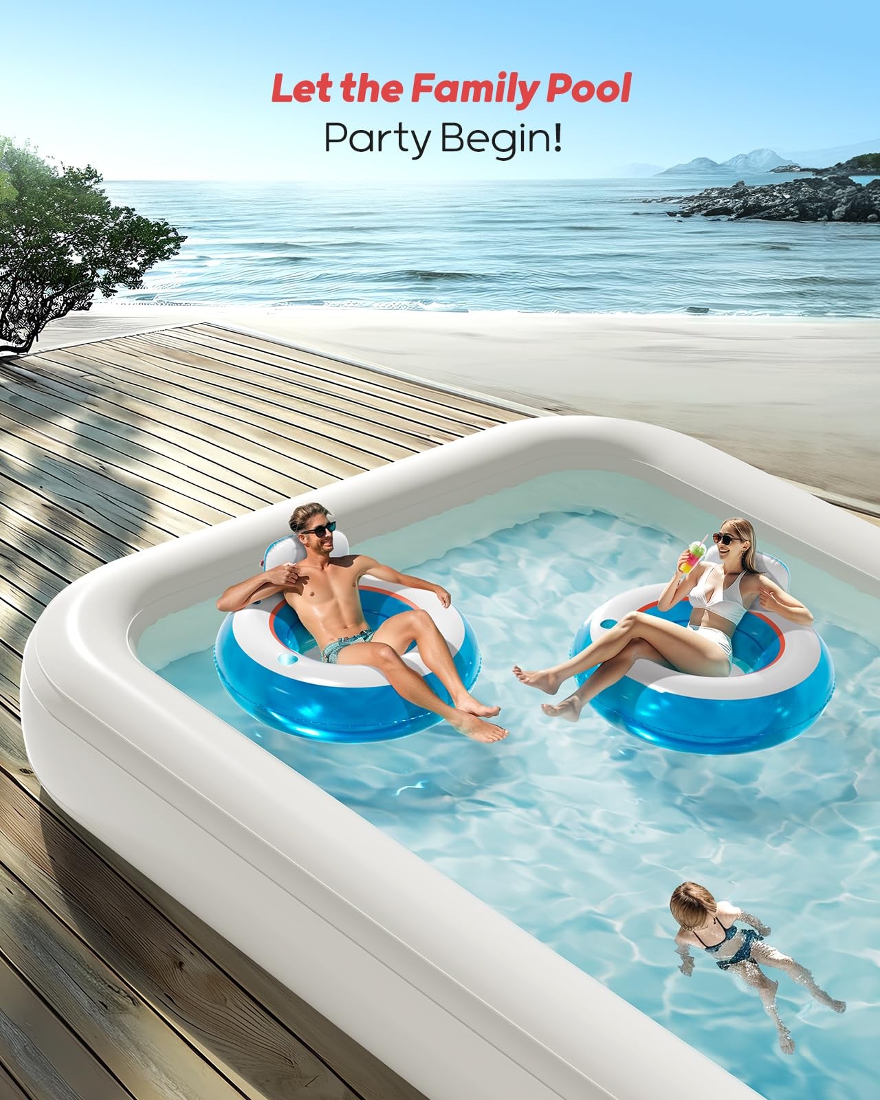 Inflatable Pool Float 2 Pack Backrest Armrest 44 Lounger QPAU Support Water Play