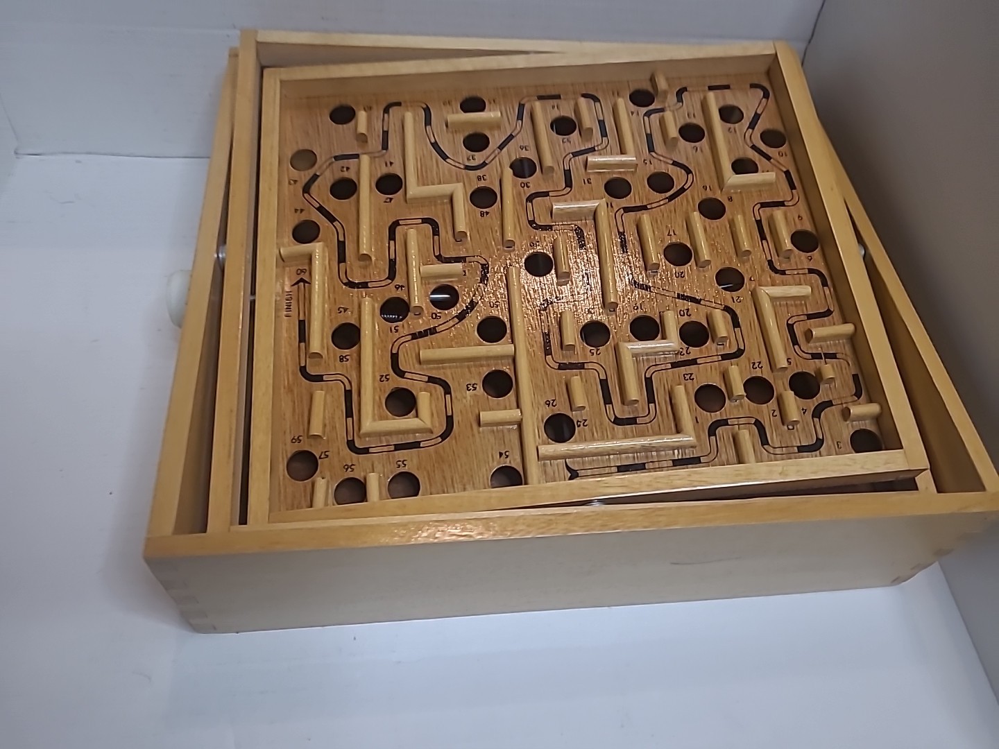 Vtg 80s Labyrinth Wooden Steel Ball Marble Tilting Maze Puzzle Game Roll-A-Maze