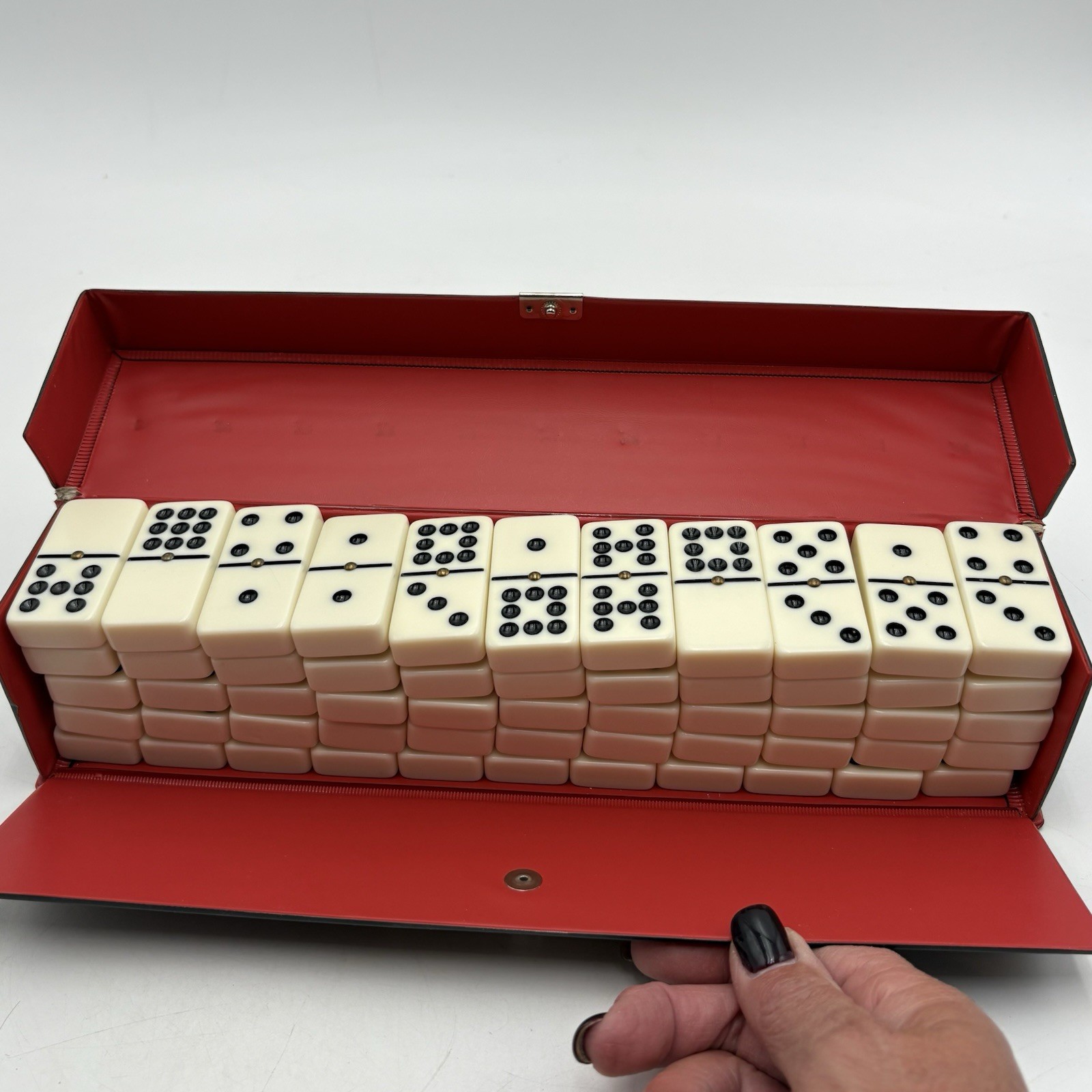 Colton Lewis Double Nine Domino Set Ivory Tone Brass Spinner Resin 55 Tiles Case
