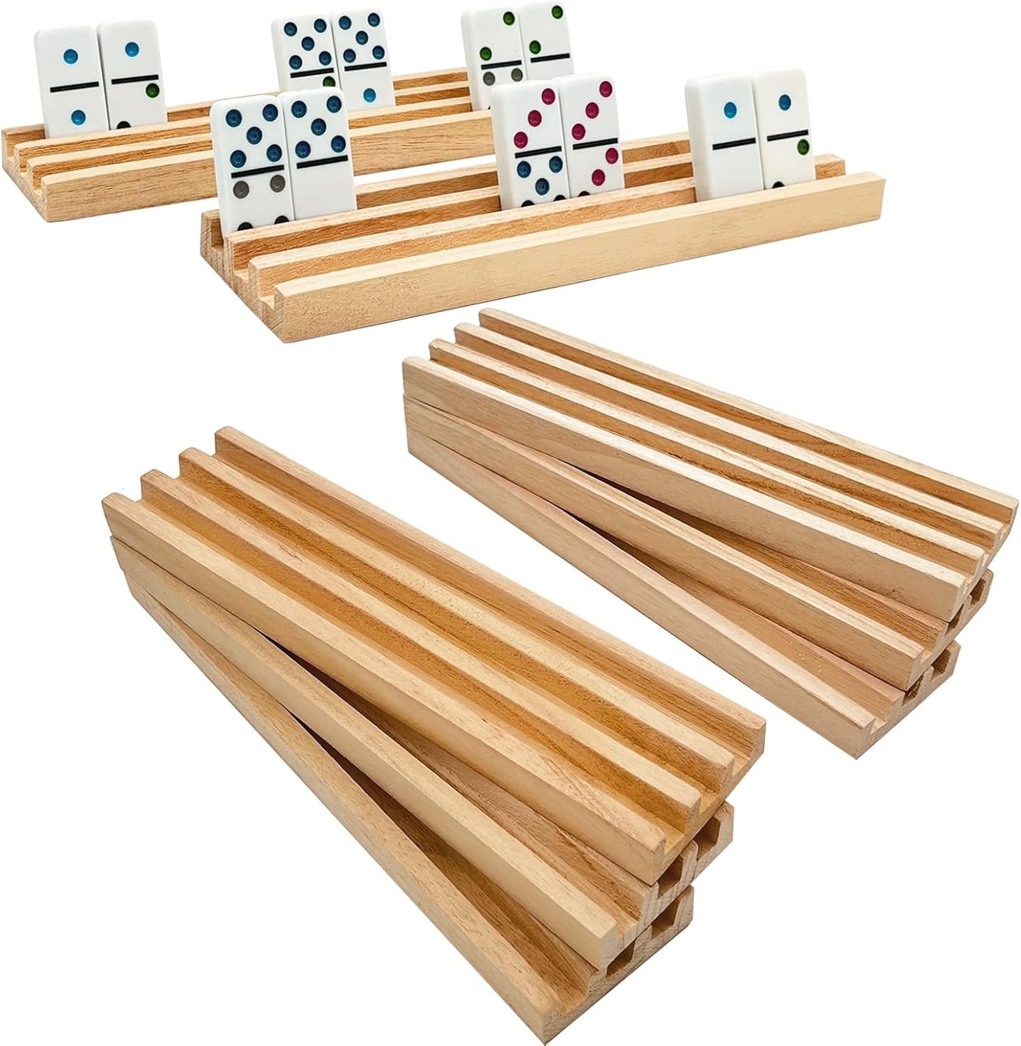 Wooden Domino Racks/Trays Set of 8 Natural Domino Trays Holders Organizer for…