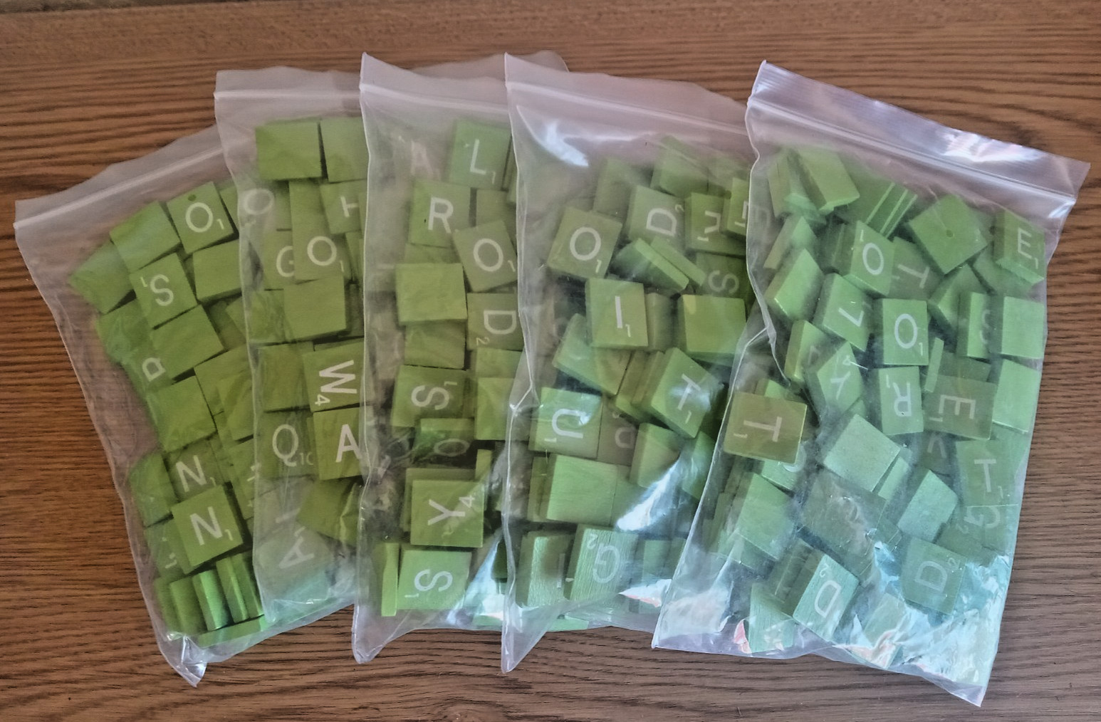 Green with White Letters Wood Scrabble Tiles Set 100 Tiles ~ Game , Scrapbook