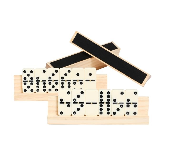 Double 6 Dominoes Set for Adults – 28 Durable Tiles with 4 Tile-Holding Racks…